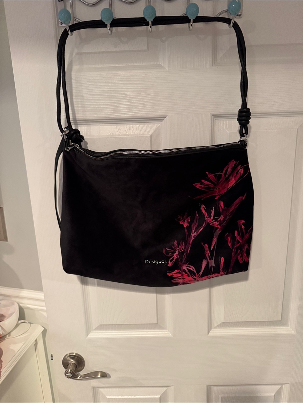 Desigual Black Shoulder Bag with Magenta Floral Accent